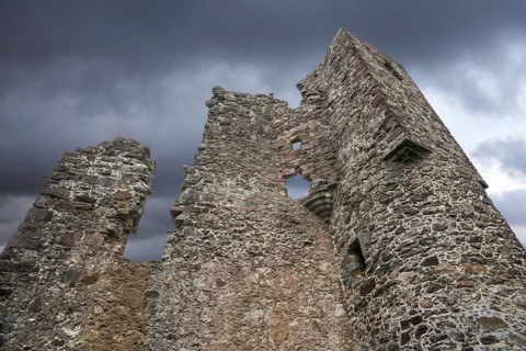 16th century Ardvreck Castle ruin at Loch Assynt in the Scottish Highlands