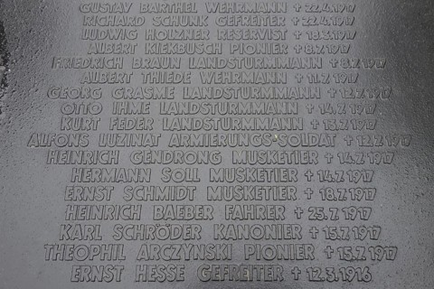 Gravestone on mass grave of German soldiers at the First Wolrd War One Deutscher Soldatenfriedhof Consenvoye