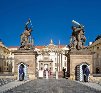 Entrance portal of Prague Castle with statues of the Fighting Titans