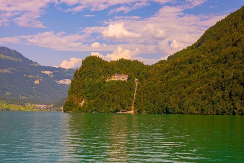 The Historical Grandhotel Giessbach on the Mountain Side on Lake Brienz in Bernese Oberland