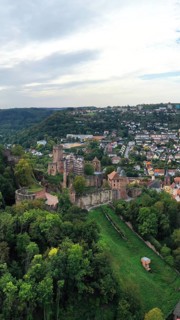 Aerial view of Wertheim am Main with a view of the castle. Wertheim