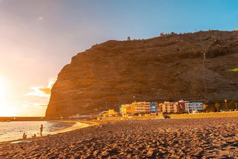 The beach at sunset of Puerto de Tazacorte on the island of La Palma