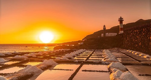 Sunset at the Fuencaliente Lighthouse on the route of the volcanoes south of the island of La Palma