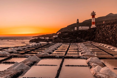 Sunset at the Fuencaliente Lighthouse on the route of the volcanoes south of the island of La Palma