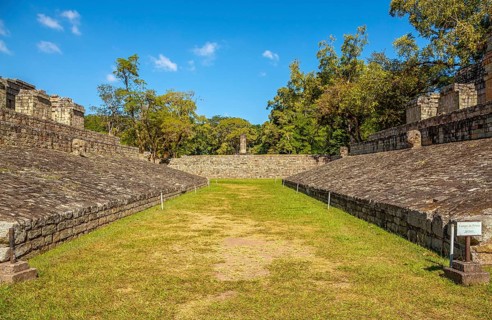 In the field of the ball game in the temples of Copan Ruinas. Honduras