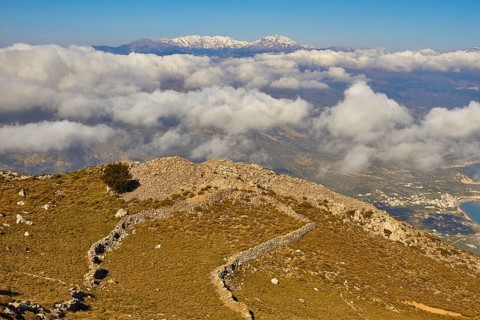 View down to Pachia Ammos and into Mirabello Bay