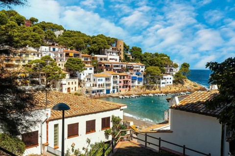 Aerial view of Sa Tuna beach on the coast of Begur in summer