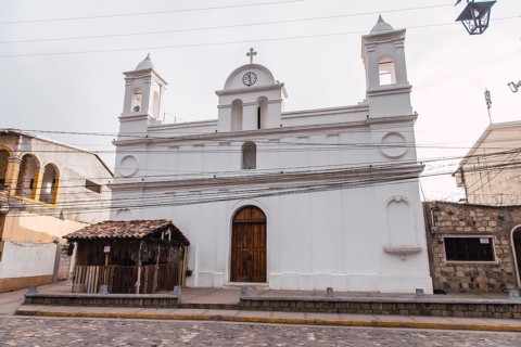 The white church in the town of Copan Ruinas. Honduras