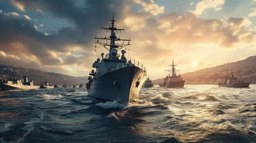 United states navy battleships presence in the easter mediterranean ocean. generative AI