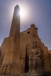 Beautiful facade of one of the most beautiful temples in Egypt. Luxor Temple with its sculptures of pharaohs and the obelisk