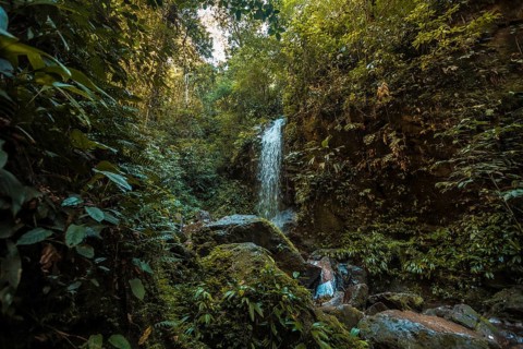 Waterfall and its natural environment of the Cerro Azul Meambar National Park