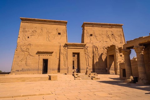 A young European tourist at the Temple of Philae
