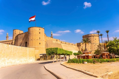 Exteriors of the Alabaster Mosque and wall in the city of Cairo