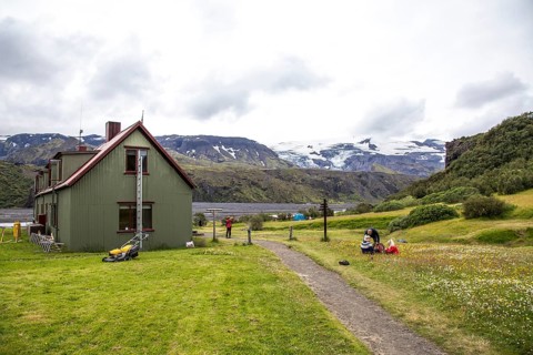 A family in Thorsmoerk leaving the 4-day trek from Landmannalaugar. Iceland