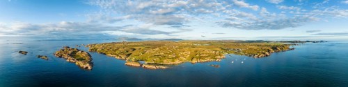 Aerial panorama of the western part of the Ross of Mull peninsula
