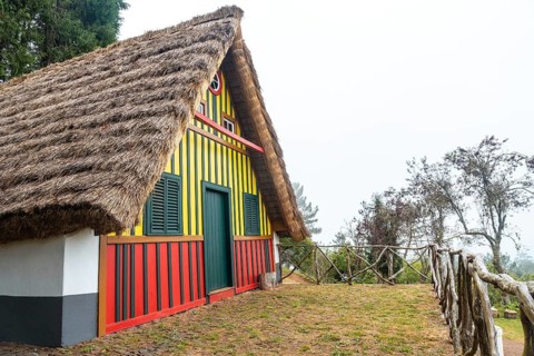 A traditional Madeiran house like those of Santana in the forest of Caldeirao Verde