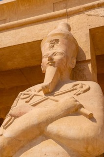 Sculptures of pharaohs entering the Funerary Temple of Hatshepsut in Luxor. Egypt