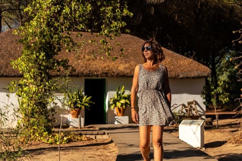A tourist visiting an old hut in the Donana Natural Park