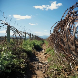 Fence a country border with barbed wire
