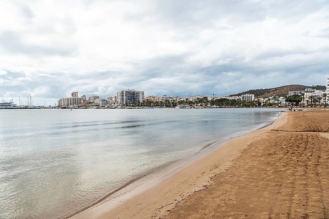 Beautiful Arenal beach in the coastal town of San Antonio Abad