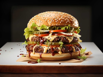 Fresh cooked delicious double cheeseburger with all the fixings. generative AI