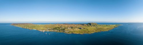 Aerial panorama of the Isle of Iona in the morning light