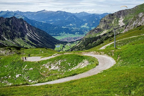 View from Hoefatsblick station of Oberstdorf and the Allgaeu Alps