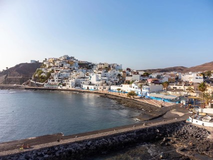 Aerial view of the coastal town of Las Playitas