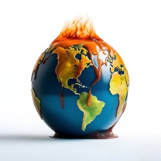 Illustration of a globe melting due to global warming over white background