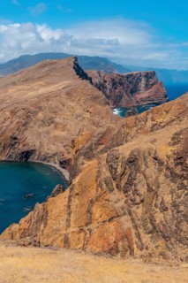 Landscape of the rock formations in the Ponta de Sao Lourenco and the sea