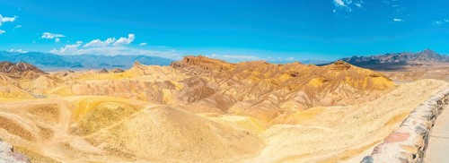 Panoramic of beautiful mix of colors from the Zabriskie Point viewpoint in Death Valley