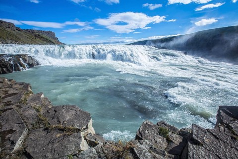 Gullfoss waterfall lookout in the golden circle of south of Iceland