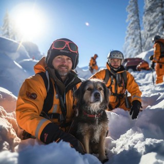 Helpers use evacuation aids to search for people buried in an avalanche