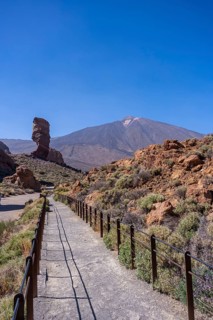 Tourist trail between the Roques de Gracia and the Roque Cinchado in the natural area of Teide in Tenerife