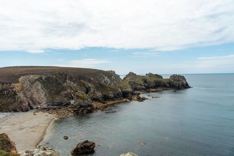 The coastline and beach at Le Chateau de Dinan on the Crozon Peninsula in French Brittany
