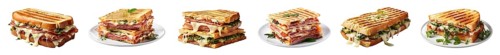 Set of delicious fresh italian panini sandwiches isolated on a white background. generative AI