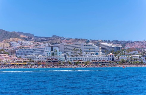 Hotels on the Costa de Adeje from a boat in the south of Tenerife