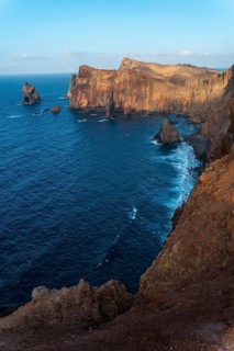 Ponta de Sao Lourenco coastline landscape of rock formations in summer