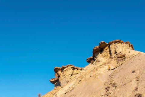 Incredible landscape at the Travertino waterfall and Rambla de Otero in the Tabernas desert