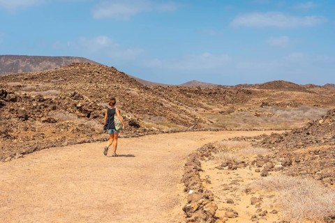 A young tourist visiting the Isla de Lobos
