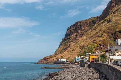 Stone beach in Paul do Mar in the east of Madeira. Portugal