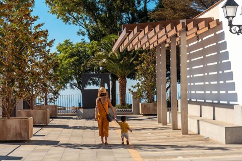 A young mother with her son in the municipality of Mijas in Malaga. Andalusia