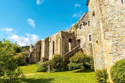 Walls of the ruined church of Abbaye de Beauport in the village of Paimpol