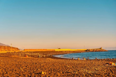 The beach at sunset of Puerto de Tazacorte on the island of La Palma