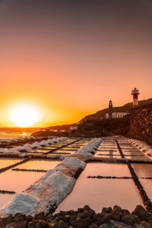 Sunset at the Fuencaliente Lighthouse on the route of the volcanoes south of the island of La Palma