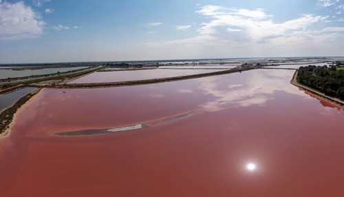 Aerial view of the salt pans of Aigues Mortes