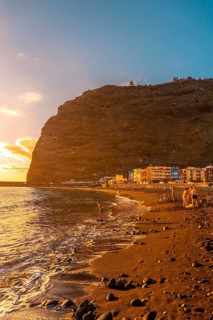 The beach at sunset of Puerto de Tazacorte on the island of La Palma