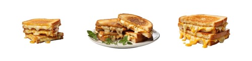 Set of delicious hot and fresh grilled cheese sandwiches isolated on a white background. generative AI