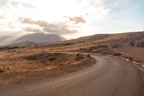 Arrival road in Ponta de Sao Lourenco in summer sunset