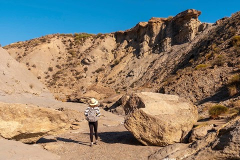 A young hiker in the desert of Tabernas